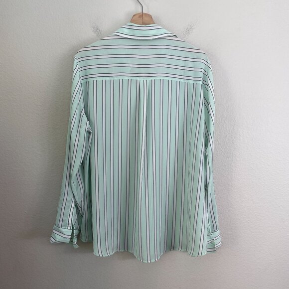 Express Portofino Shirt Womens XL Striped Mint Green Button Up Roll Tab Sleeve - Picture 8 of 9